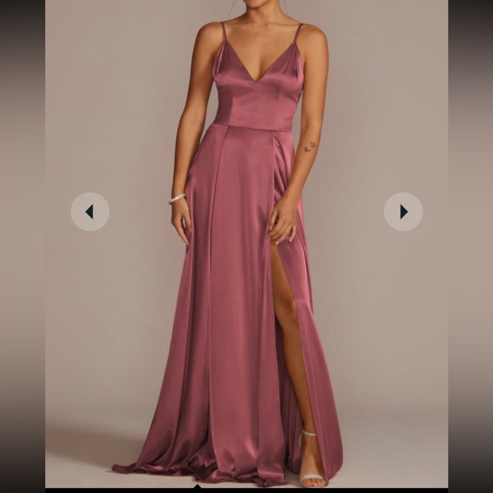 David’s Bridal charmeuse deep v-neck a-line bridesmaid dress